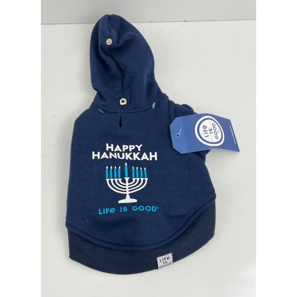 Life Is Good‎ Dog Hoodie Happy Hanukkah Size XS Blue Clothes